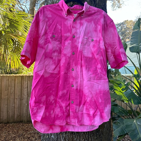Pink Tie Dye Button Up Shirt Unisex Size L - Picture 9 of 9